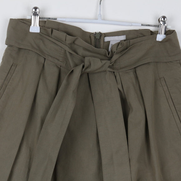 H&M Olive Green Pleated Midi Skirt | Self-Tie Belt | Size 12