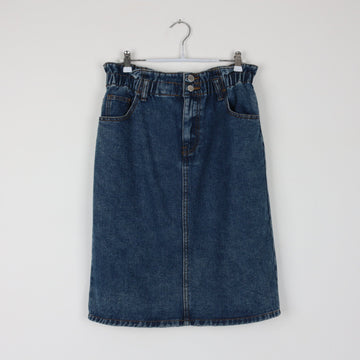 Denim Pencil Skirt | Paper-Bag Waist | Double Button | Mid Blue | Size 12
