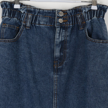 Denim Pencil Skirt | Paper-Bag Waist | Double Button | Mid Blue | Size 12 - 0