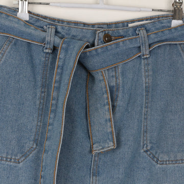 Light Blue Denim Shorts | Self-Tie Belt | Contrast Stitch | Waist 32 - 0
