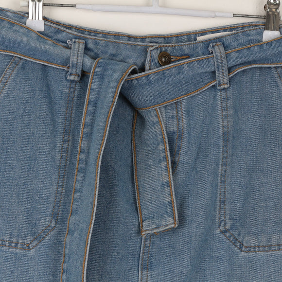 Light Blue Denim Shorts | Self-Tie Belt | Contrast Stitch | Waist 32