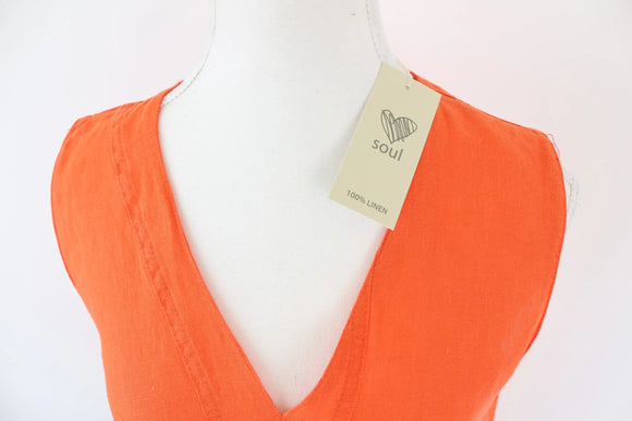 Orange 100% Linen Midi Dress | Size XS | Brand New