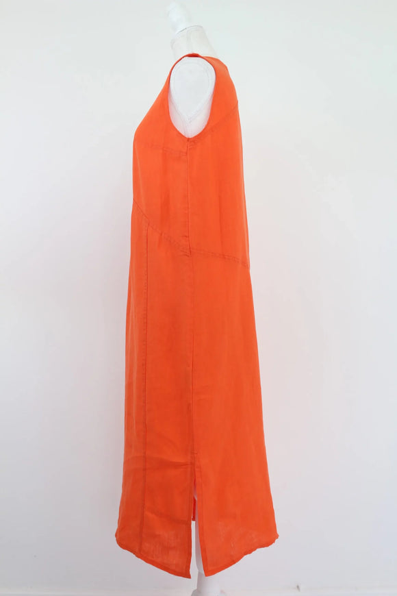 Orange 100% Linen Midi Dress | Size XS | Brand New