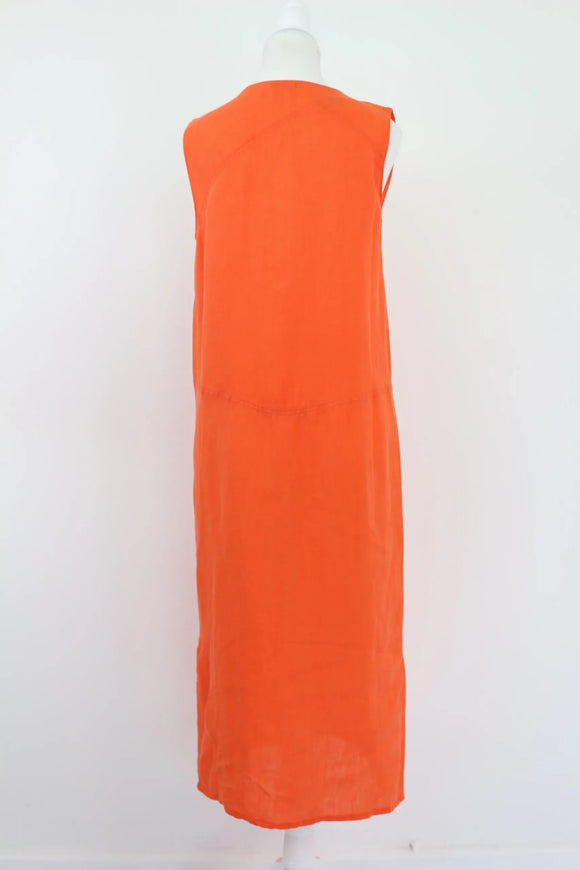 Orange 100% Linen Midi Dress | Size XS | Brand New