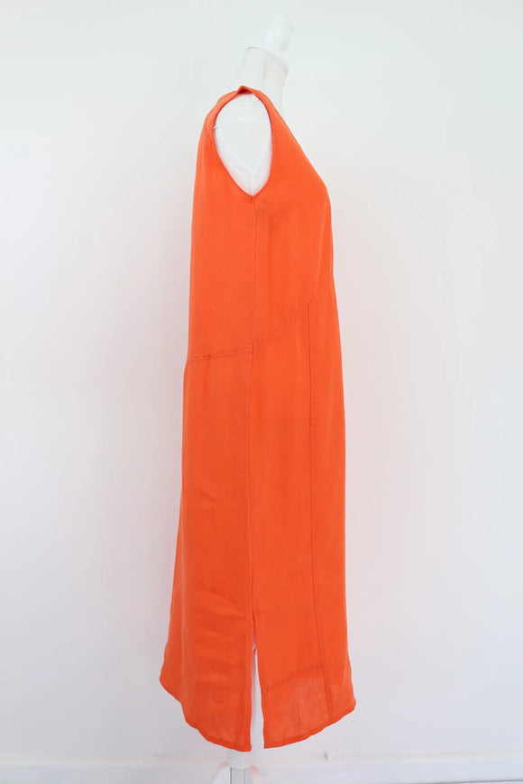 Orange 100% Linen Midi Dress | Size XS | Brand New