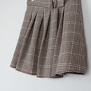 RT Glen Plaid Pleated Mini Skirt | D-Ring Belt | Beige & Brown | Size 12-3