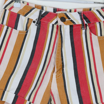 Forever 21 Multicolour Stripe Denim Shorts | Red & Mustard | Waist 28 - 0