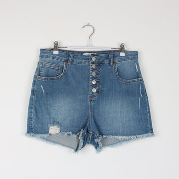 RE: Ultra High-Rise Denim Shorts | 5-Button Fly | Mid Blue Wash | Size 14