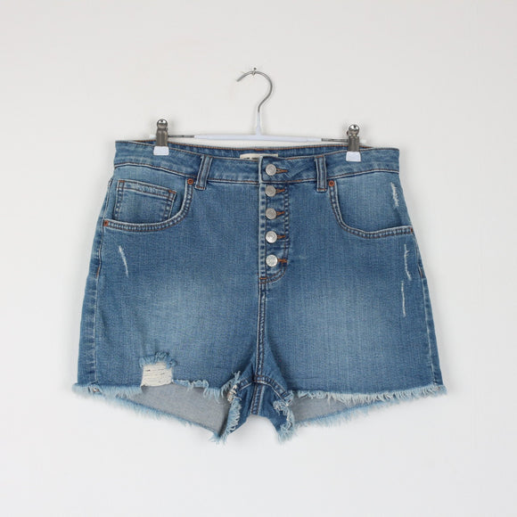 RE: Ultra High-Rise Denim Shorts | 5-Button Fly | Mid Blue Wash | Size 14