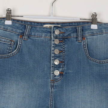 RE: Ultra High-Rise Denim Shorts | 5-Button Fly | Mid Blue Wash | Size 14 - 0