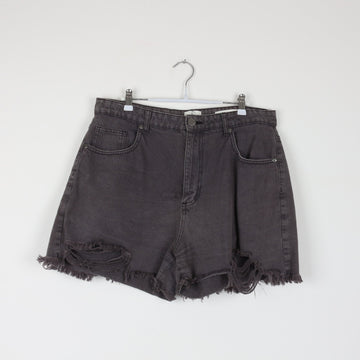 Cotton On High-Waist Charcoal Denim Shorts | Distressed Raw Hem | Size 18