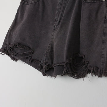 Cotton On High-Waist Charcoal Denim Shorts | Distressed Raw Hem | Size 18 - 0