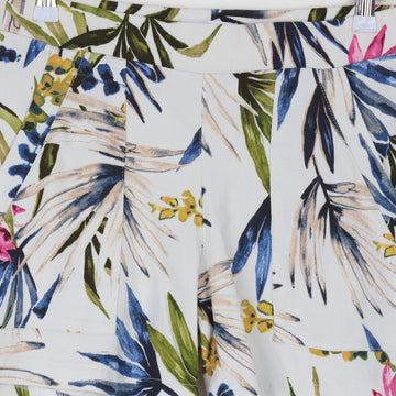 Tropical Floral Print High-Waist Shorts | Cream | Flowy Fit | Size XS - 0