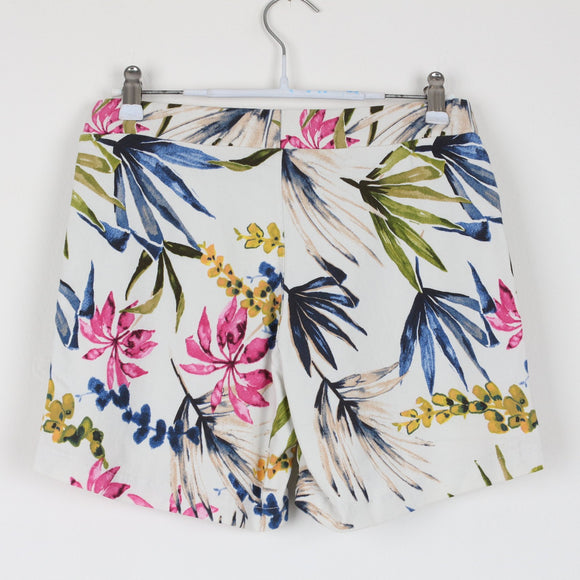 Tropical Floral Print High-Waist Shorts | Cream | Flowy Fit | Size XS