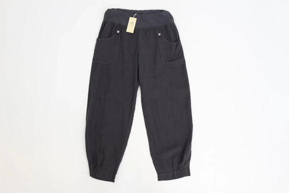 Charcoal 100% Linen Cuffed-Leg Pants | Sizes XS & M | Brand New