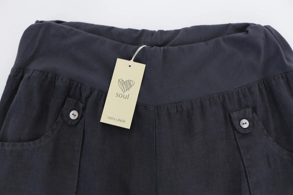 Charcoal 100% Linen Cuffed-Leg Pants | Sizes XS & M | Brand New