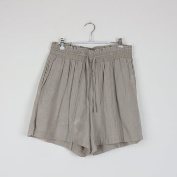 Woolworths Stone Linen Shorts | Smocked Waist | Drawstring | Relaxed Fit | Size 16