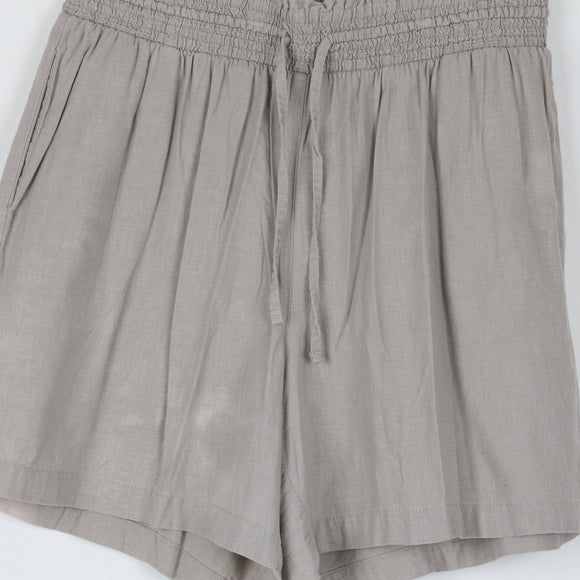 Woolworths Stone Linen Shorts | Smocked Waist | Drawstring | Relaxed Fit | Size 16