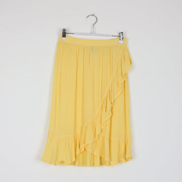 Soda Bloc Pastel Yellow Midi Skirt | Ruffle Wrap Hem | Flowy | Size 11/12
