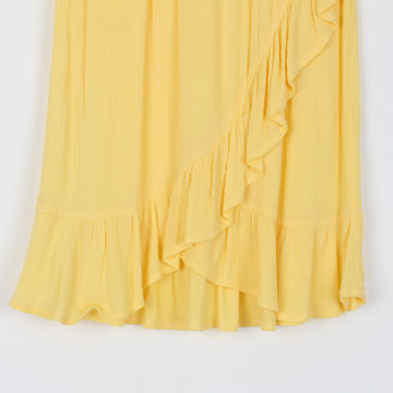 Soda Bloc Pastel Yellow Midi Skirt | Ruffle Wrap Hem | Flowy | Size 11/12 - 0