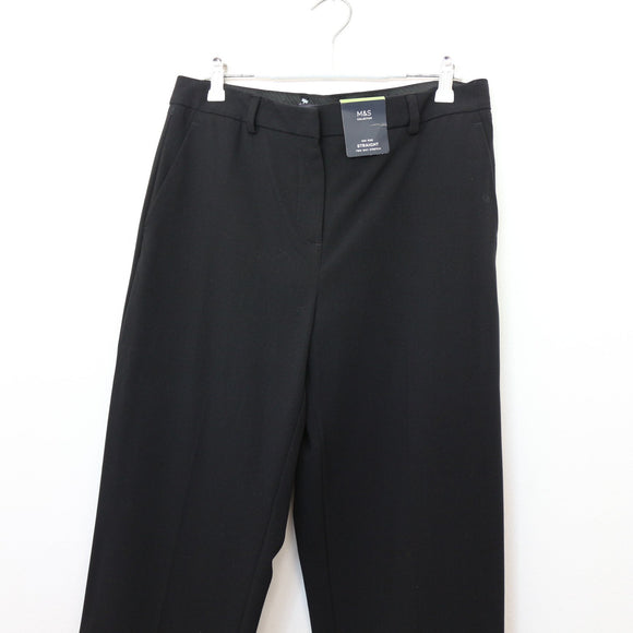 M&S Collection Black Straight Leg Trousers | Two-Way Stretch | Mid Rise | Size 12
