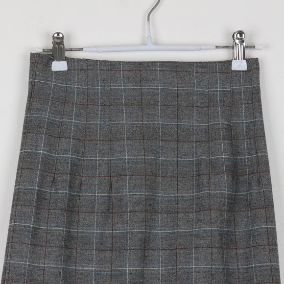 Mango Basics Grey Windowpane Check Midi Pencil Skirt | High Waist | Tailored | Size 34