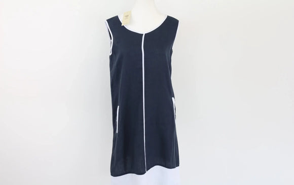 Navy & White 100% Linen Dress | Sizes S & XL | Brand New