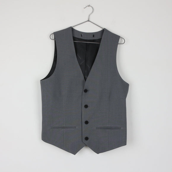 Charcoal Grey Tailored Suit Waistcoat | V-Neck | 4-Button | Satin Lined | Size L