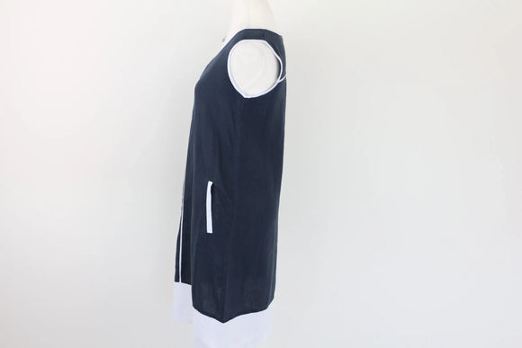 Navy & White 100% Linen Dress | Sizes S & XL | Brand New