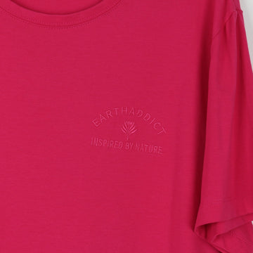 Earthaddict Hot Pink Oversized Crew-Neck T-Shirt | Tonal Logo | Curved Hem | Size 40 - 0