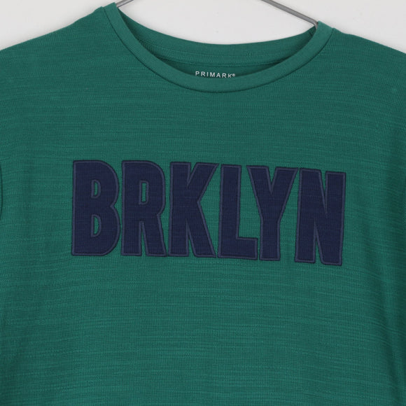 Primark Green BRKLYN Appliqué Graphic T-Shirt | Crew Neck | Age 10/11