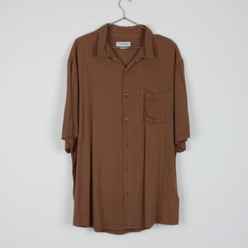 Cotton On Brown Camp Collar Relaxed Shirt | Short Sleeve | Chest Pocket | Size 2XL