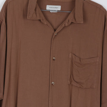 Cotton On Brown Camp Collar Relaxed Shirt | Short Sleeve | Chest Pocket | Size 2XL - 0