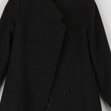 Black Melton Wool Mid-Length Coat | Stand Collar | Asymmetric Button | Brand New | Size 34 - 0