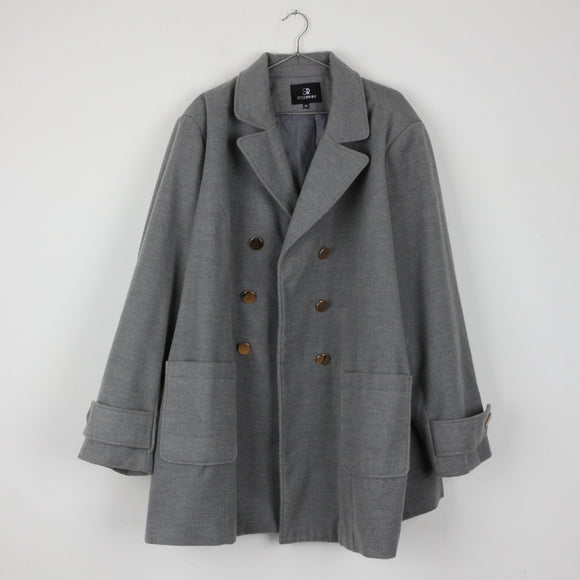 Style Republic Grey Wool-Blend Double-Breasted Coat | Gold Buttons | Patch Pockets | Size 48
