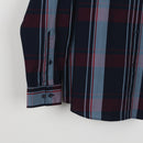 DSS Slim Fit Navy & Burgundy Tartan Plaid Shirt | Long Sleeve | Spread Collar | Size L-3