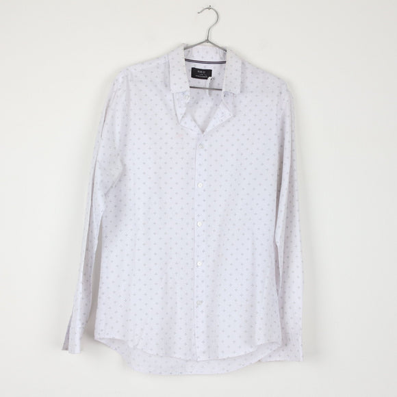 Cotton On White Slim Fit Shirt | Micro Cross Print | Long Sleeve | Size L