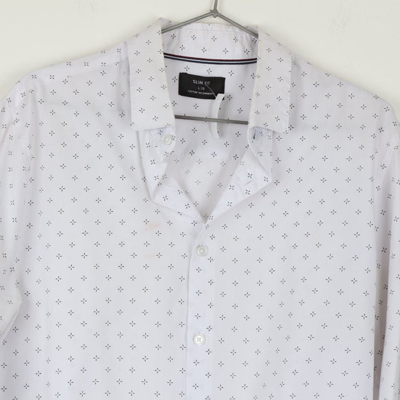 Cotton On White Slim Fit Shirt | Micro Cross Print | Long Sleeve | Size L