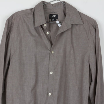 H&M Slim Fit Easy Iron Taupe Dress Shirt | Spread Collar | Long Sleeve | Size M - 0