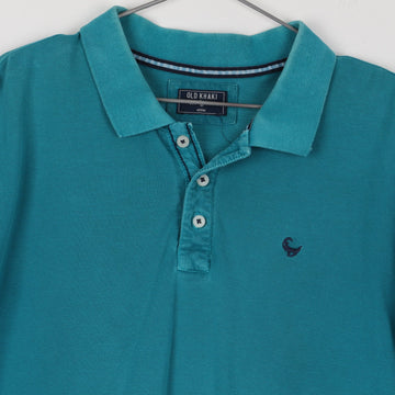Old Khaki Teal Piqué Polo Shirt | 3-Button Placket | Tonal Logo | Size M - 0