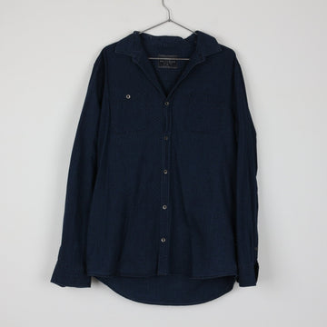 Scotch & Soda Navy Relaxed Shirt | Snap Buttons | Spread Collar | Curved Hem | Size M