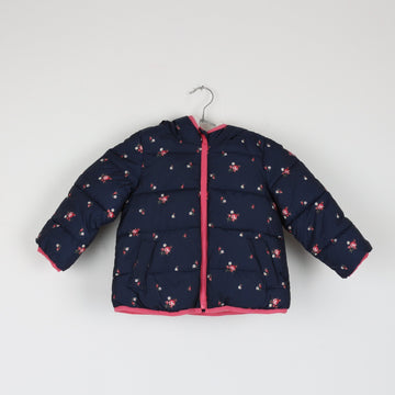 GAP Navy Floral Puffer Jacket with Sherpa Lining (3 Years)