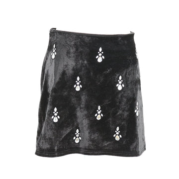 Black Crushed Velvet Rhinestone Embellished Mini Skirt – Size 10