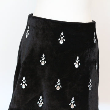 Black Crushed Velvet Rhinestone Embellished Mini Skirt – Size 10 - 0