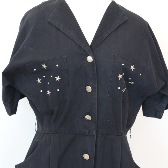 Danny & Nicole New York Navy Button-Front Midi Dress with Silver Concho Buttons – Size 14