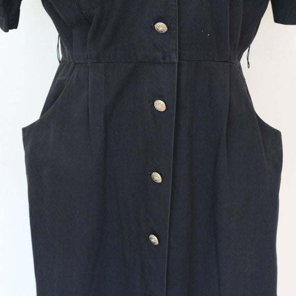 Danny & Nicole New York Navy Button-Front Midi Dress with Silver Concho Buttons – Size 14