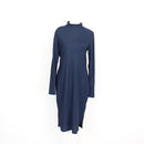 Woolworths Navy Ribbed Mock-Neck Long Sleeve Midi Dress with Side Split – Size M-1