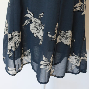 Navy Chiffon Botanical Lily Print Sleeveless Swing Mini Dress – Size XS - 0