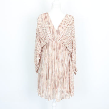 Blush & Mocha Abstract Stripe Batwing Plunge V-Neck Mini Dress – Size M