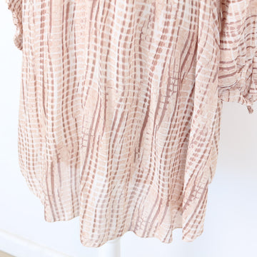 Blush & Mocha Abstract Stripe Batwing Plunge V-Neck Mini Dress – Size M - 0